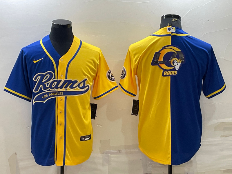 Men's Los Angeles Rams Royal/Yellow Split Team Big Logo With Patch Cool Base Stitched Baseball Jersey